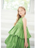 Lovely Green Taffeta Bubble Flower Girl Dress